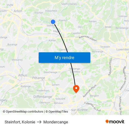 Steinfort, Kolonie to Mondercange map