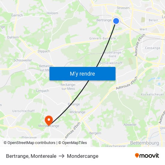 Bertrange, Montereale to Mondercange map