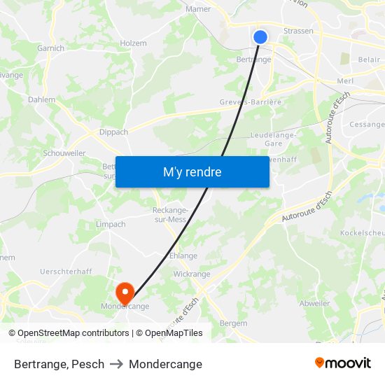 Bertrange, Pesch to Mondercange map