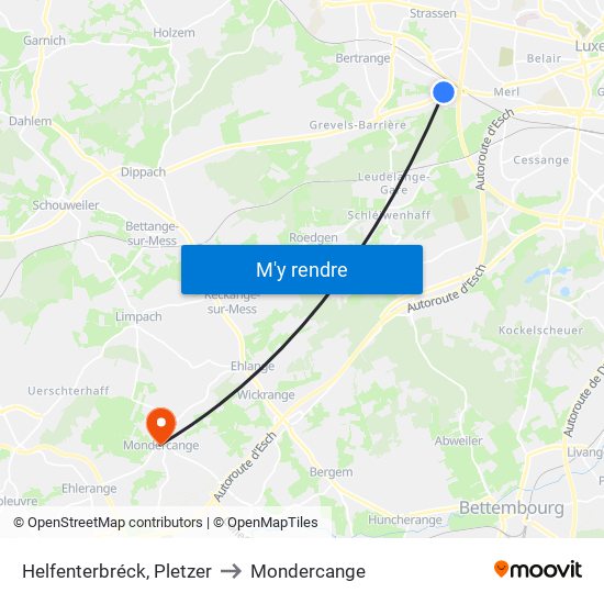 Helfenterbréck, Pletzer to Mondercange map