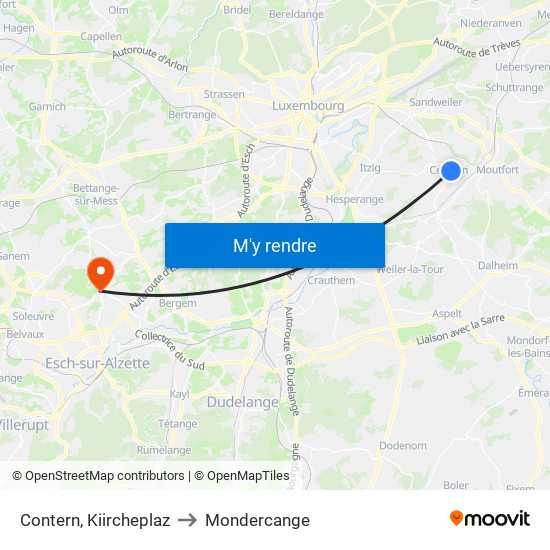Contern, Kiircheplaz to Mondercange map