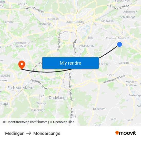 Medingen to Mondercange map