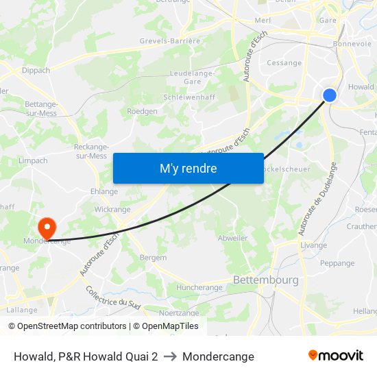 Howald, P&R Howald Quai 2 to Mondercange map