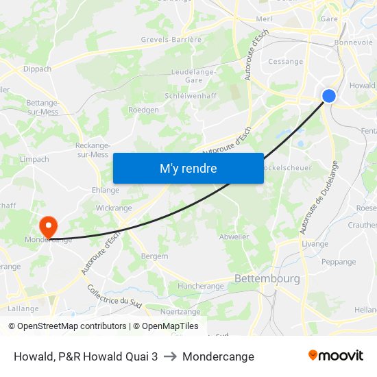 Howald, P&R Howald Quai 3 to Mondercange map