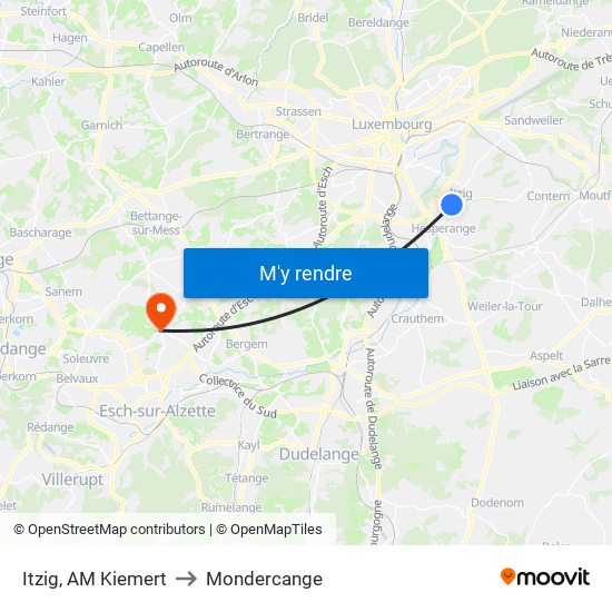 Itzig, AM Kiemert to Mondercange map