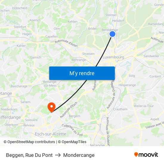 Beggen, Rue Du Pont to Mondercange map
