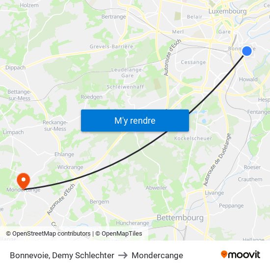 Bonnevoie, Demy Schlechter to Mondercange map