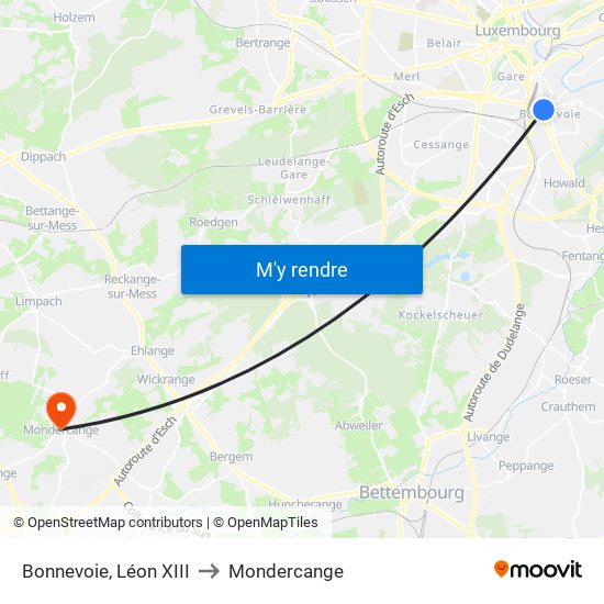 Bonnevoie, Léon XIII to Mondercange map