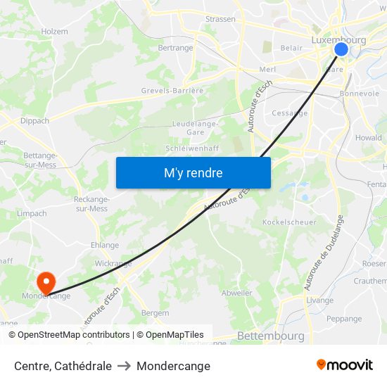 Centre, Cathédrale to Mondercange map