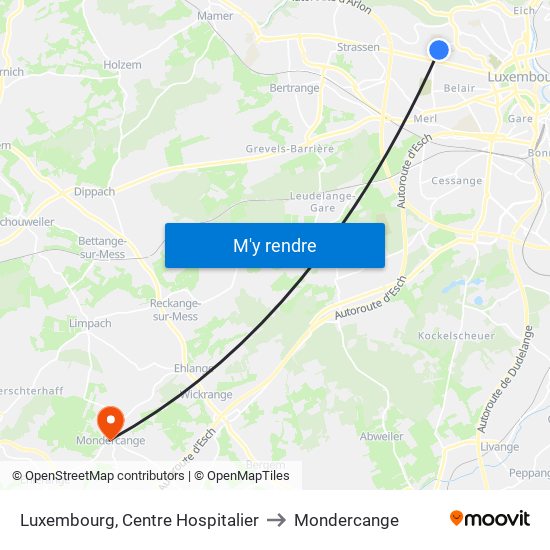 Luxembourg, Centre Hospitalier to Mondercange map