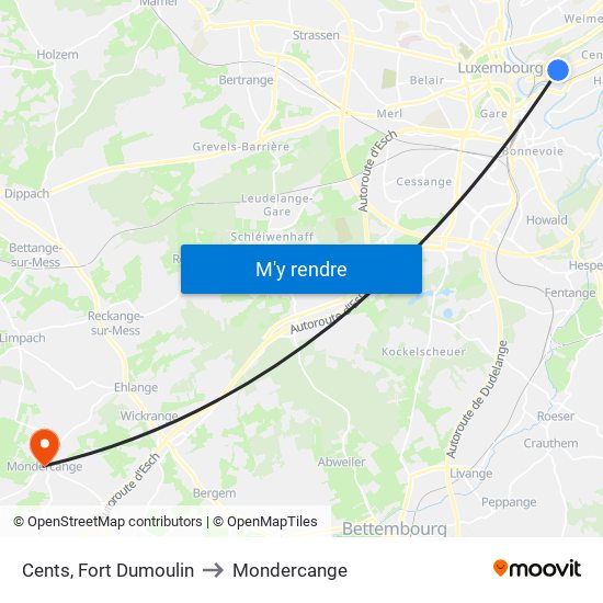 Cents, Fort Dumoulin to Mondercange map