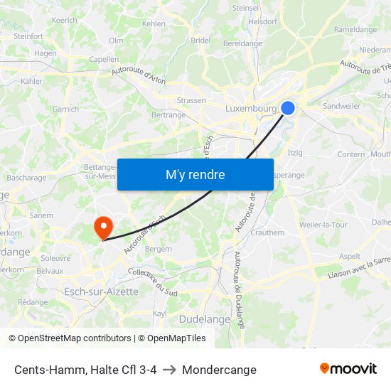 Cents-Hamm, Halte Cfl 3-4 to Mondercange map