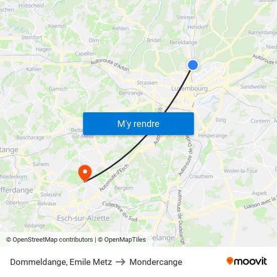 Dommeldange, Emile Metz to Mondercange map