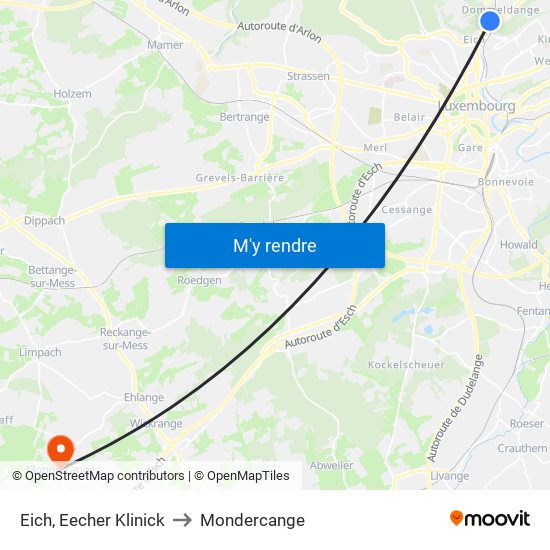 Eich, Eecher Klinick to Mondercange map