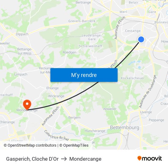 Gasperich, Cloche D'Or to Mondercange map