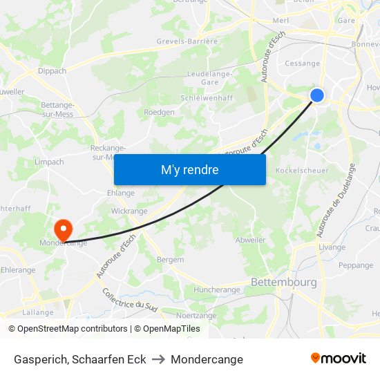 Gasperich, Schaarfen Eck to Mondercange map