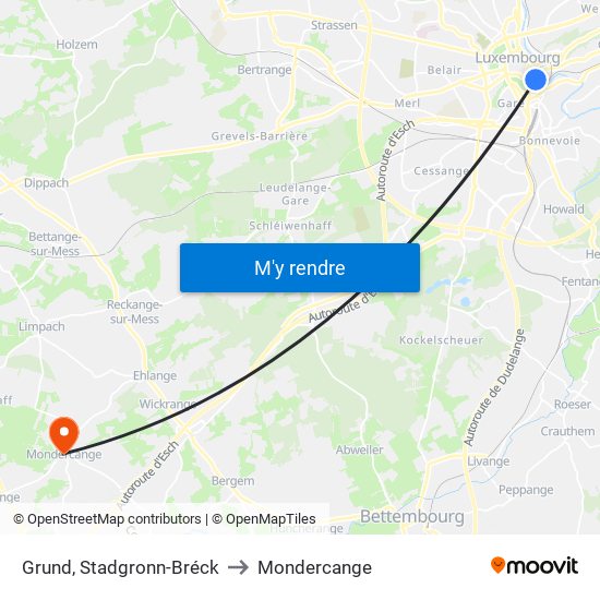 Grund, Stadgronn-Bréck to Mondercange map