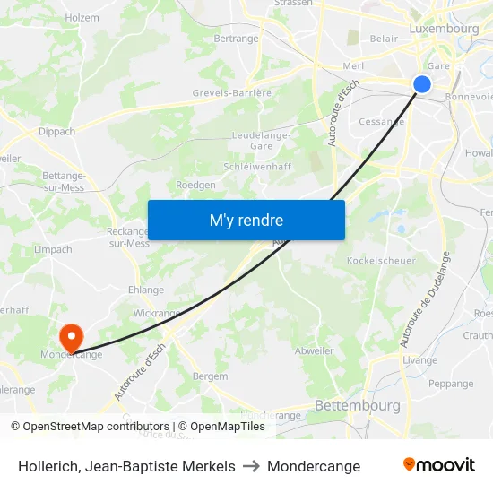 Hollerich, Jean-Baptiste Merkels to Mondercange map