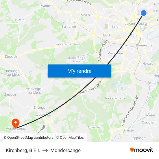 Kirchberg, B.E.I. to Mondercange map