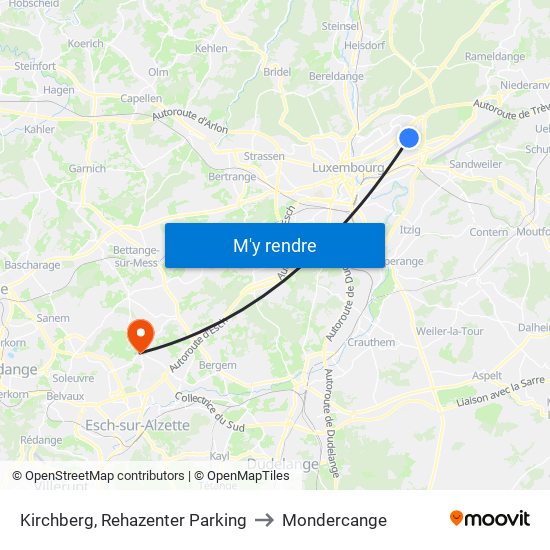 Kirchberg, Rehazenter Parking to Mondercange map