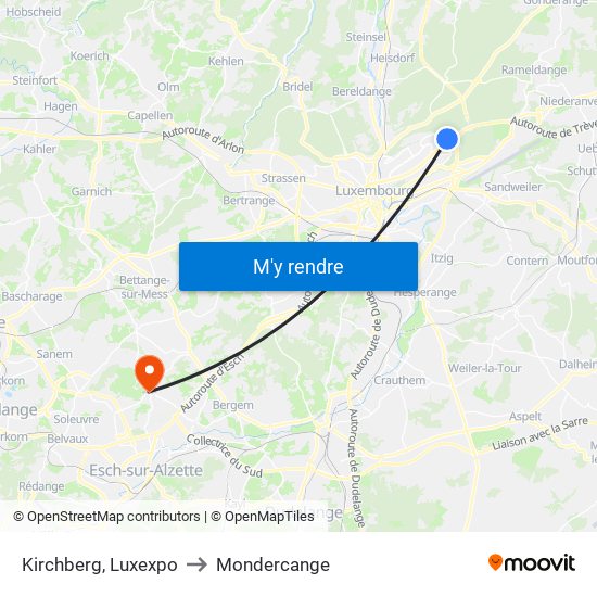 Kirchberg, Luxexpo to Mondercange map