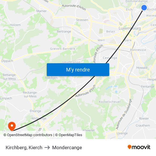 Kirchberg, Kierch to Mondercange map