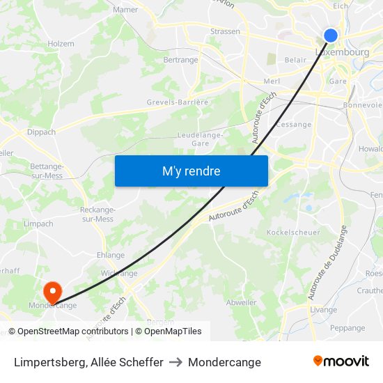 Limpertsberg, Allée Scheffer to Mondercange map