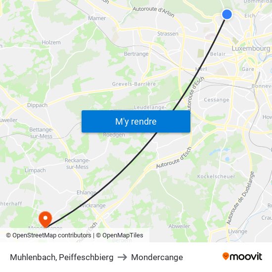 Muhlenbach, Peiffeschbierg to Mondercange map