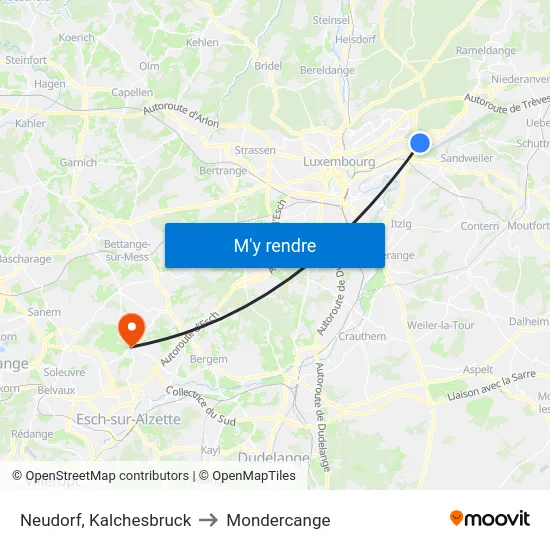 Neudorf, Kalchesbruck to Mondercange map