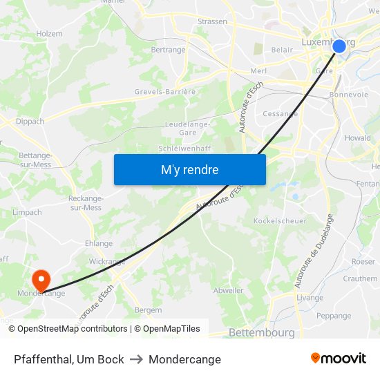 Pfaffenthal, Um Bock to Mondercange map