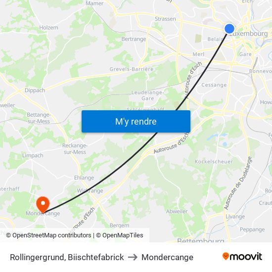 Rollingergrund, Biischtefabrick to Mondercange map