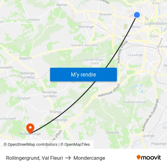 Rollingergrund, Val Fleuri to Mondercange map