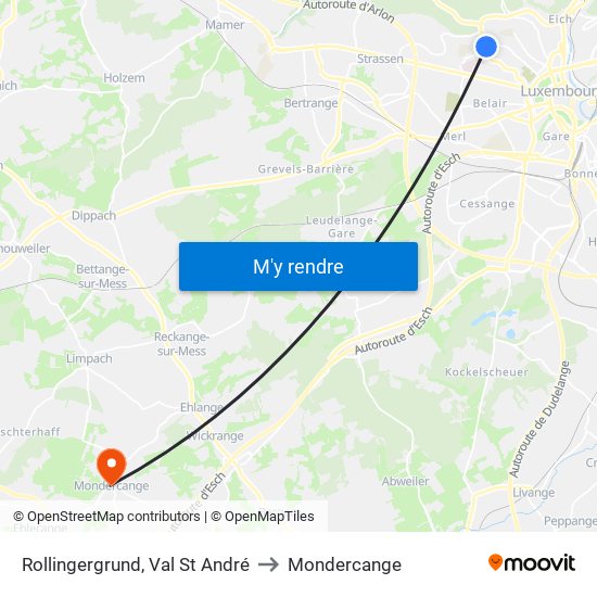 Rollingergrund, Val St André to Mondercange map