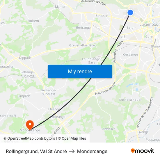 Rollingergrund, Val St André to Mondercange map
