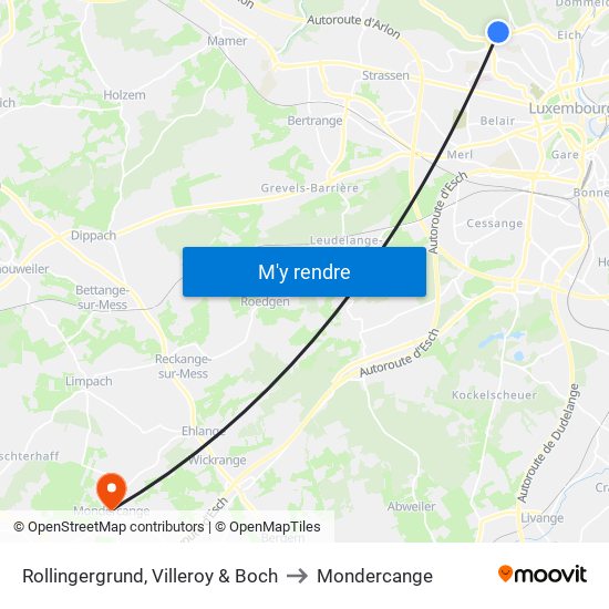 Rollingergrund, Villeroy & Boch to Mondercange map