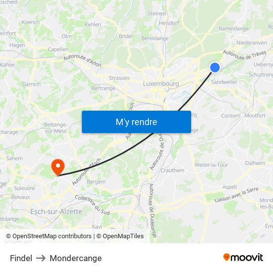 Findel to Mondercange map