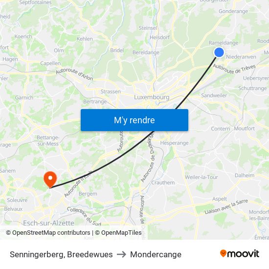 Senningerberg, Breedewues to Mondercange map