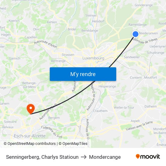 Senningerberg, Charlys Statioun to Mondercange map