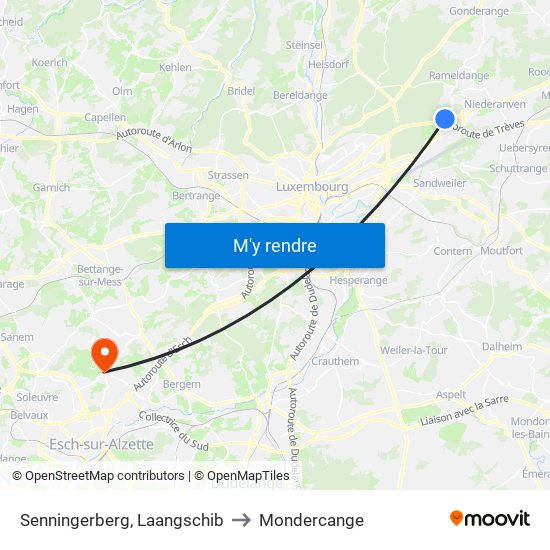 Senningerberg, Laangschib to Mondercange map