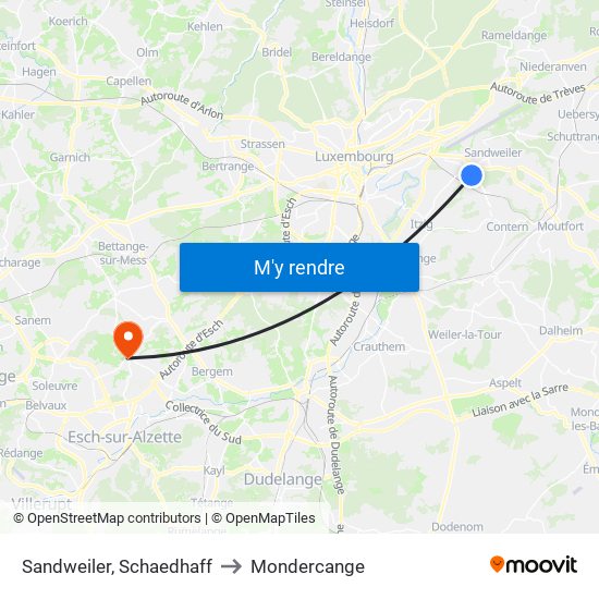 Sandweiler, Schaedhaff to Mondercange map