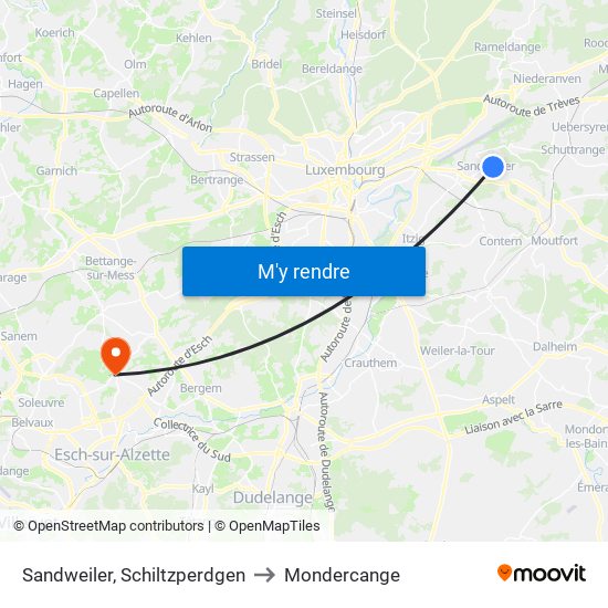 Sandweiler, Schiltzperdgen to Mondercange map