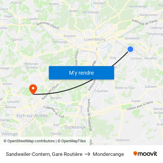 Sandweiler-Contern, Gare Routière to Mondercange map