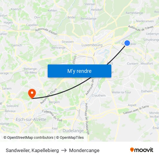 Sandweiler, Kapellebierg to Mondercange map