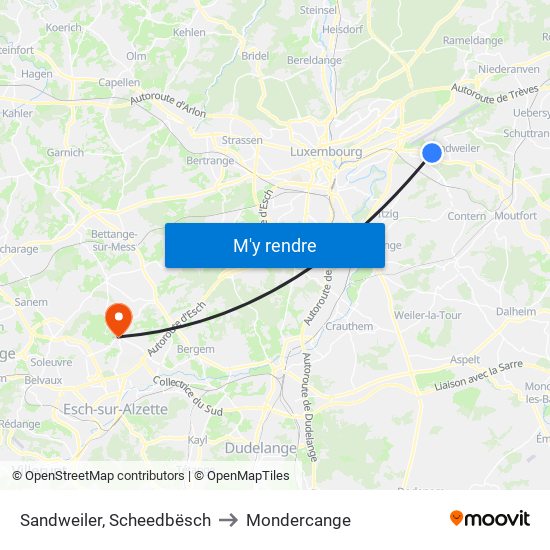 Sandweiler, Scheedbësch to Mondercange map
