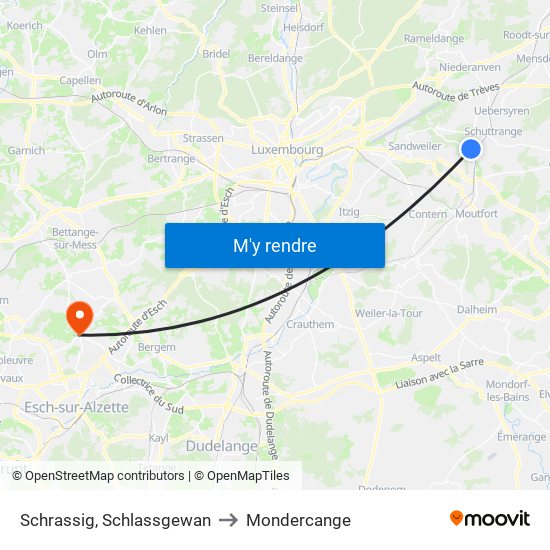 Schrassig, Schlassgewan to Mondercange map