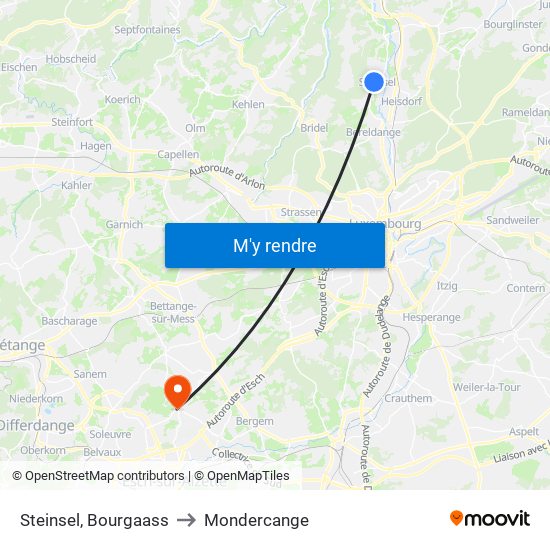 Steinsel, Bourgaass to Mondercange map