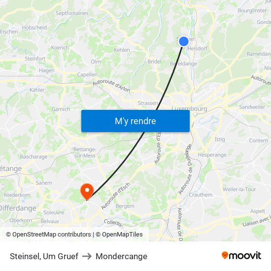 Steinsel, Um Gruef to Mondercange map