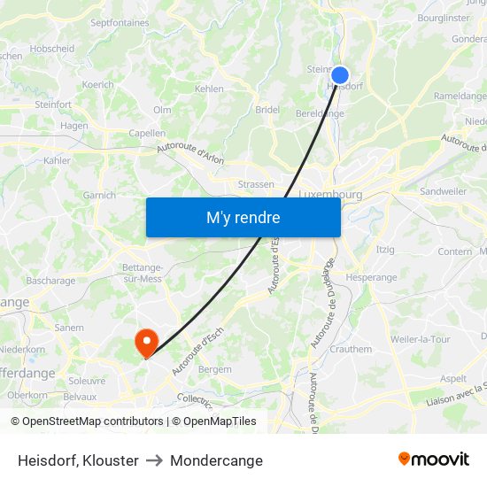 Heisdorf, Klouster to Mondercange map