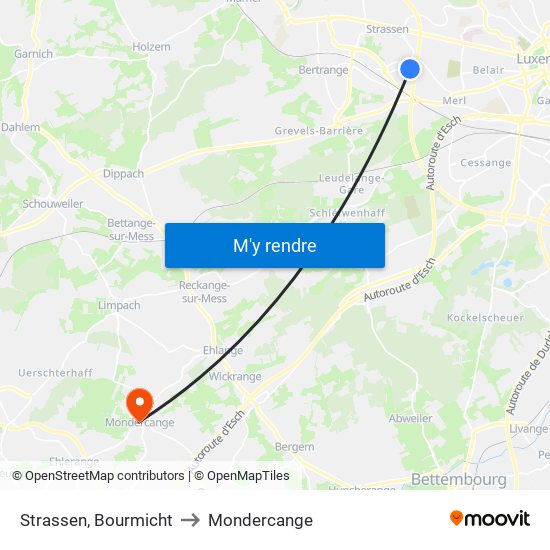 Strassen, Bourmicht to Mondercange map