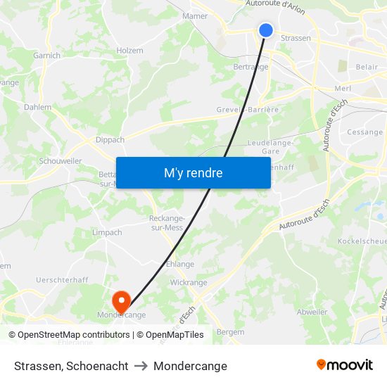 Strassen, Schoenacht to Mondercange map